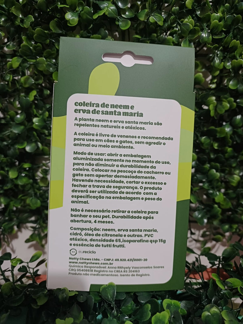 COLEIRA NATTY CHEWS NEEM E ERVA DE SANTA MARIA PARA CÃES E GATOS